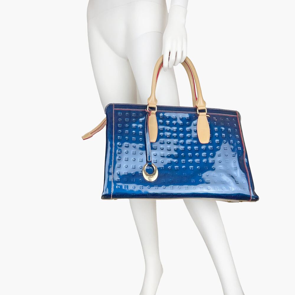 ARCADIA Patent Leather Logo Embossed Business Large Top Handles Tote Bag (Blue) - Picture 2 of 14